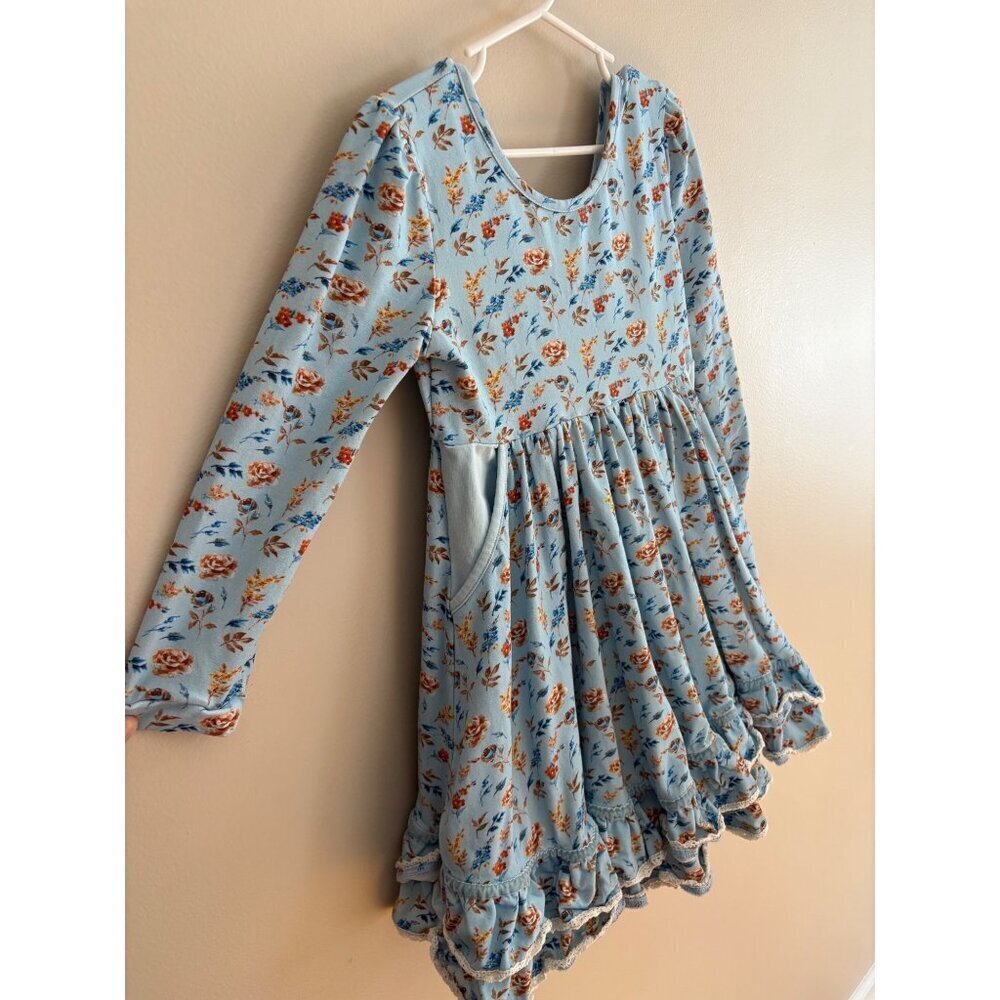 Makena Lane Laila Twirl Girls Baby Blue Floral Long Sleeve Dress Size 7 - Picture 3 of 11